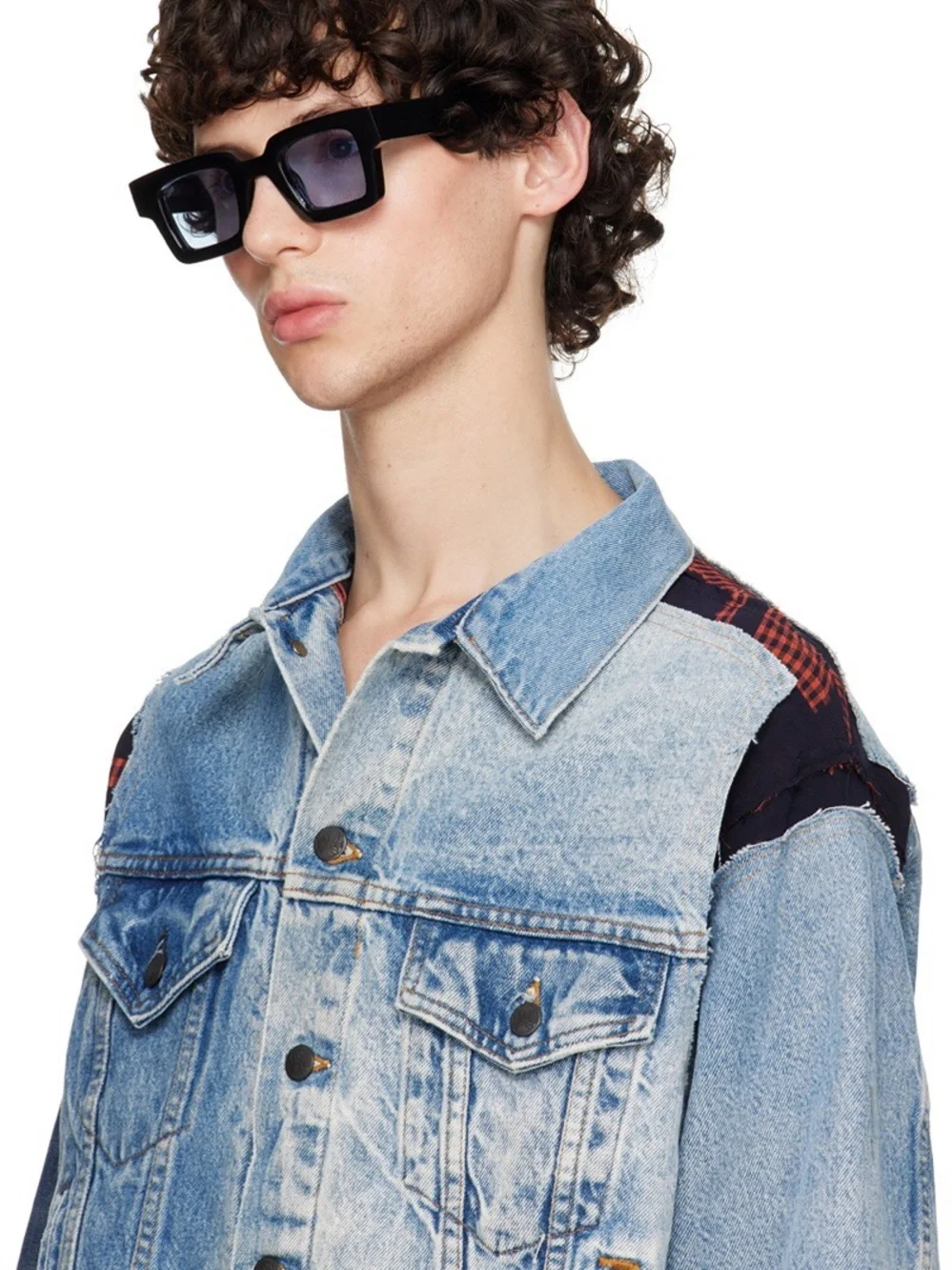 AKILA SSENSE Exclusive Square Sunglasses Black / Sky Blue New w/ Cork Case